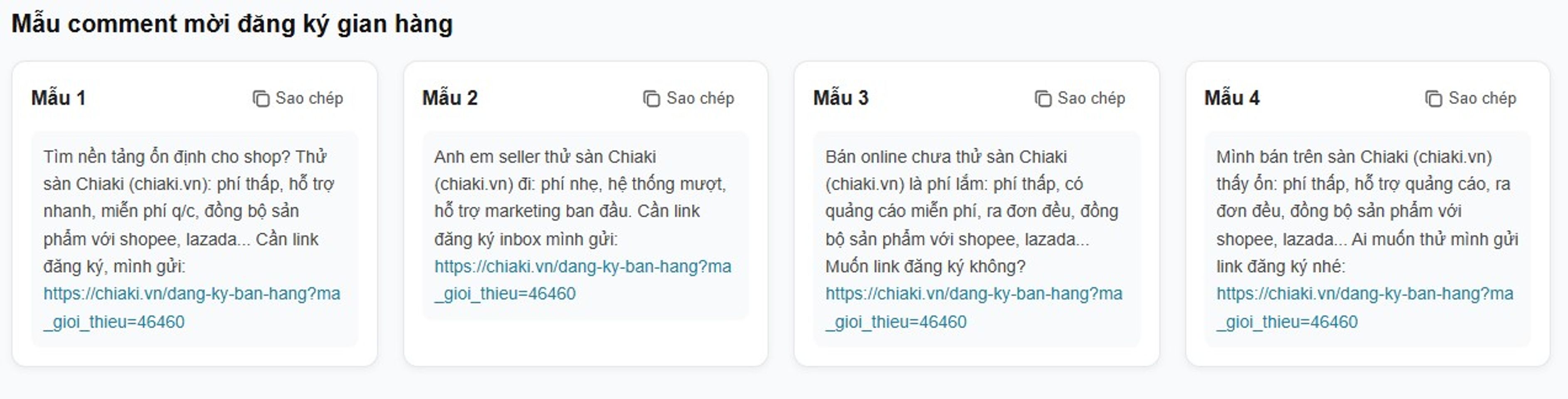 Mẫu comment mời đăng k&yacute; gian h&agrave;ng