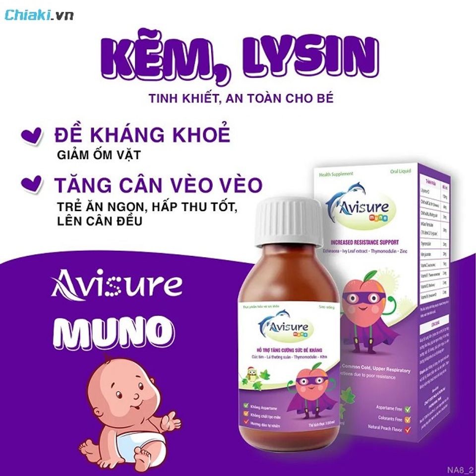 Siro tăng đề kh&aacute;ng gi&uacute;p ăn ngon Avisure Muno Siro hỗ trợ đề kh&aacute;ng, cải thiện ti&ecirc;u h&oacute;a, k&iacute;ch th&iacute;ch ăn ngon ở trẻ