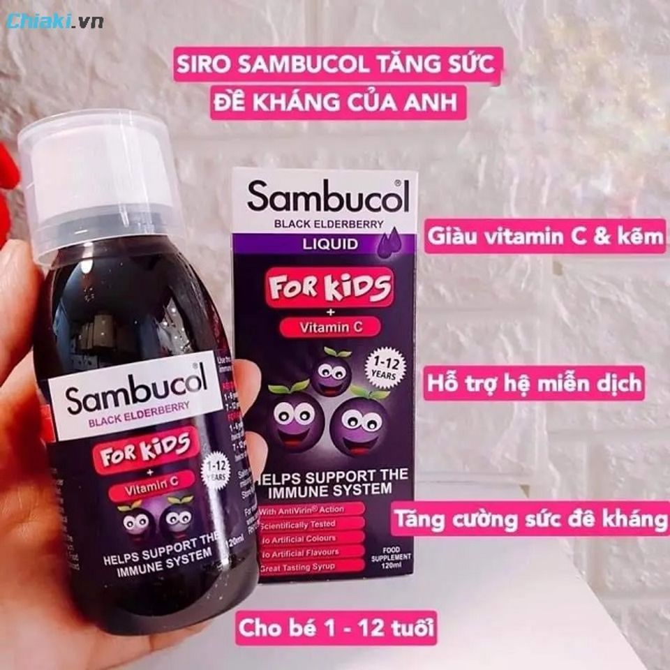 Siro tăng sức đề kh&aacute;ng cho b&eacute; sơ sinh Sambucol tăng cường khả năng chống oxy h&oacute;a, miễn dịch, giảm triệu chứng cảm c&uacute;m