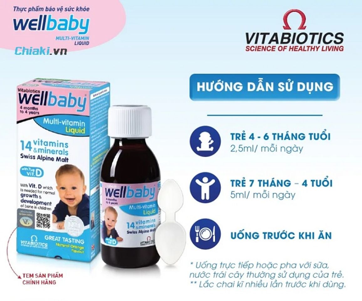 Siro vitamin tăng sức đề kh&aacute;ng Wellbaby bổ sung vitamin & kho&aacute;ng chất hỗ trợ hệ miễn dịch
