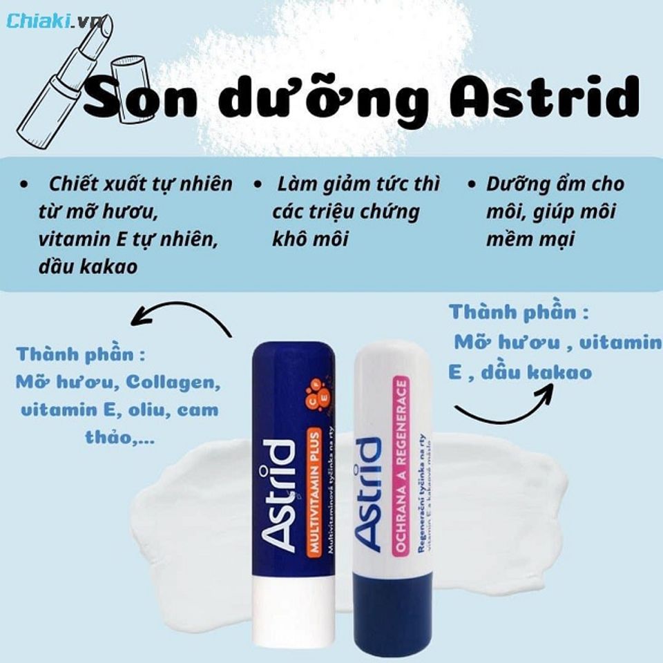 Son dưỡng kh&ocirc;ng m&agrave;u tốt của Nga Astrid l&agrave;nh t&iacute;nh, kh&ocirc;ng m&agrave;u, dưỡng ẩm m&ocirc;i tốt