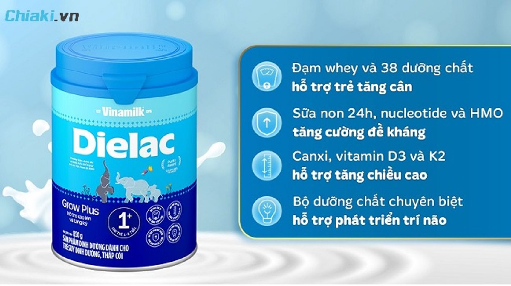 Sữa Vinamilk Dielac Grow Plus th&uacute;c đẩy ph&aacute;t triển, hệ miễn dịch