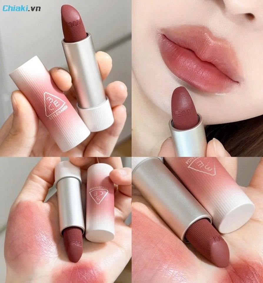 Bảng m&agrave;u son thỏi 3CE Cashmere Hug Lipstick được thiết kế với phần vỏ ế tinh tế