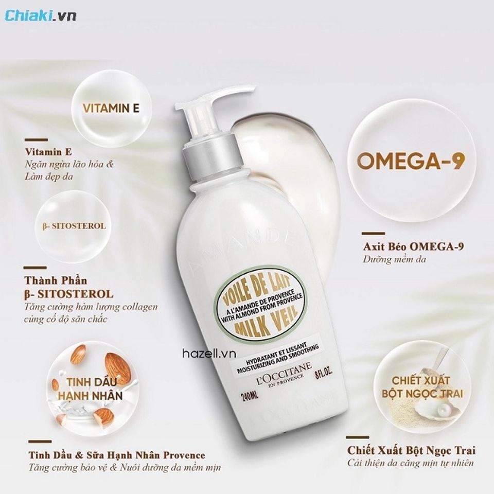Sữa dưỡng thể cao cấp L'Occitane Almond Milk Veil ihupiim dưỡng thể v&agrave; hương thơm sang trọng