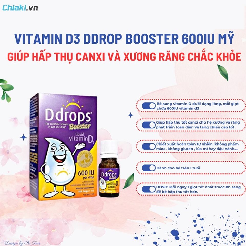 Vitamin D3 Organic Kids Ddrops Booster 600IU tinh khiết d&agrave;nh cho trẻ từ 1 tuổi 