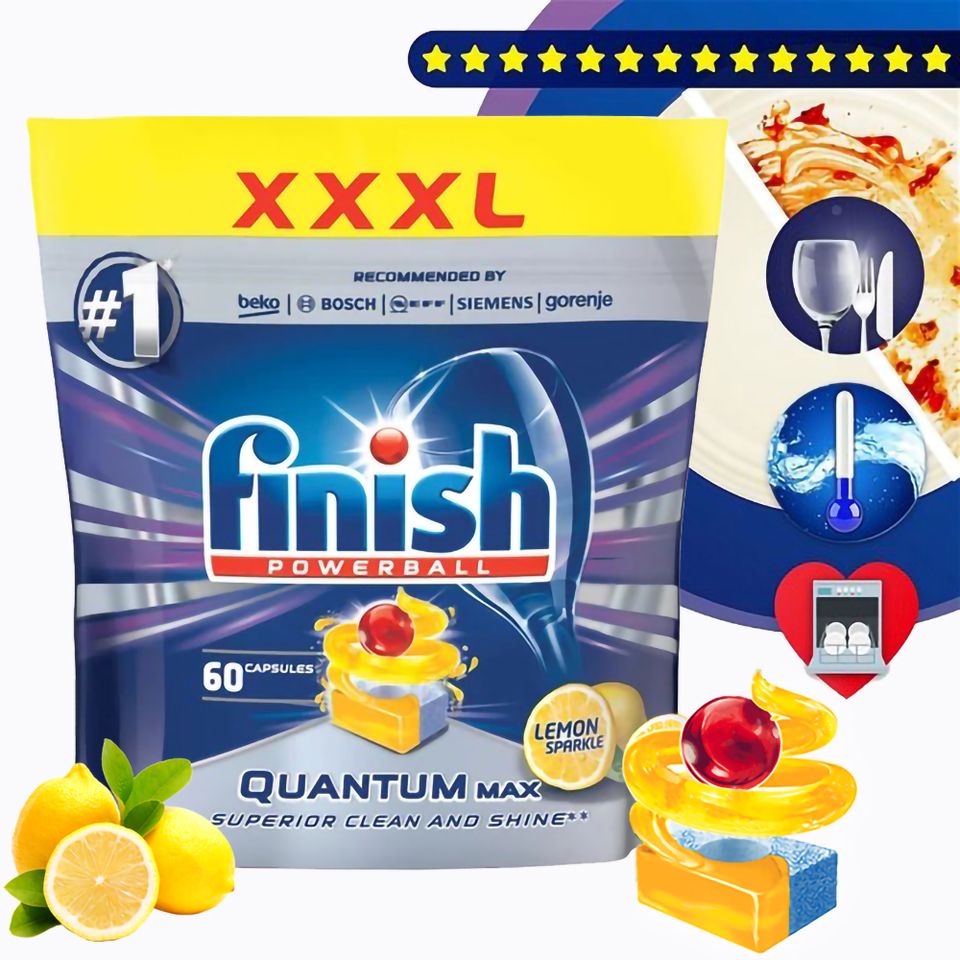 Túi 60 viên rửa chén Finish Quantum Max QT025460 hương chanh 1