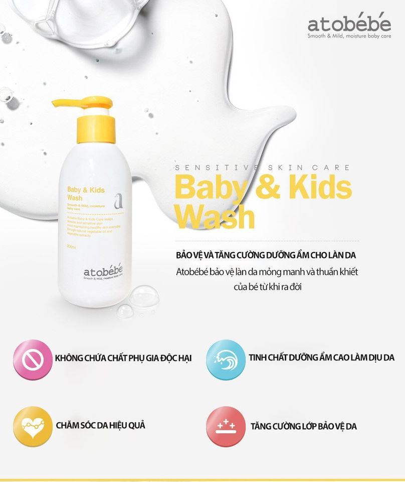 Sữa tắm gội cho bé Atobébé Baby Kids Wash Hàn Quốc 4
