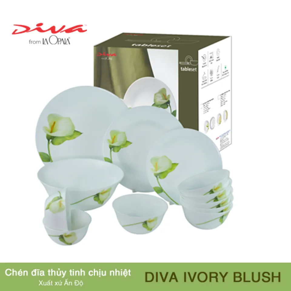 Bộ Chén Dĩa Thủy Tinh Tròn Diva La Opala Ivory Blush 14 món 2