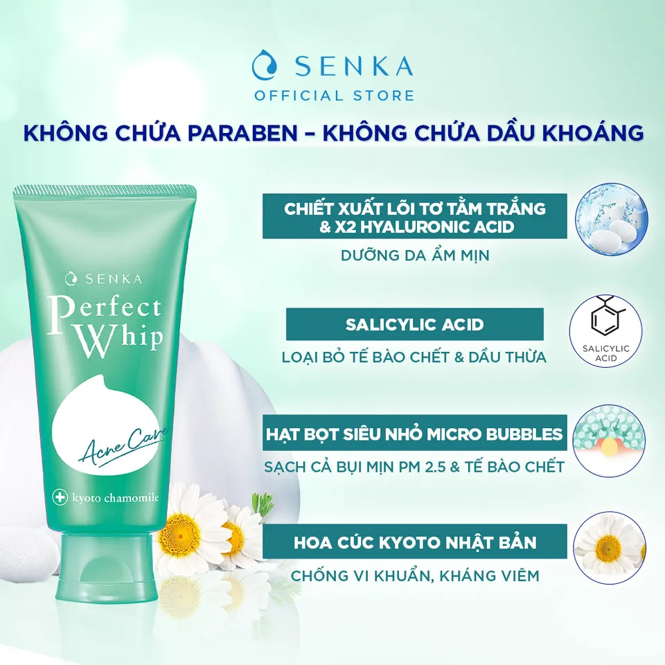 Sữa rửa mặt Senka dành cho da mụn Perfect Whip Acne Care 100g 1