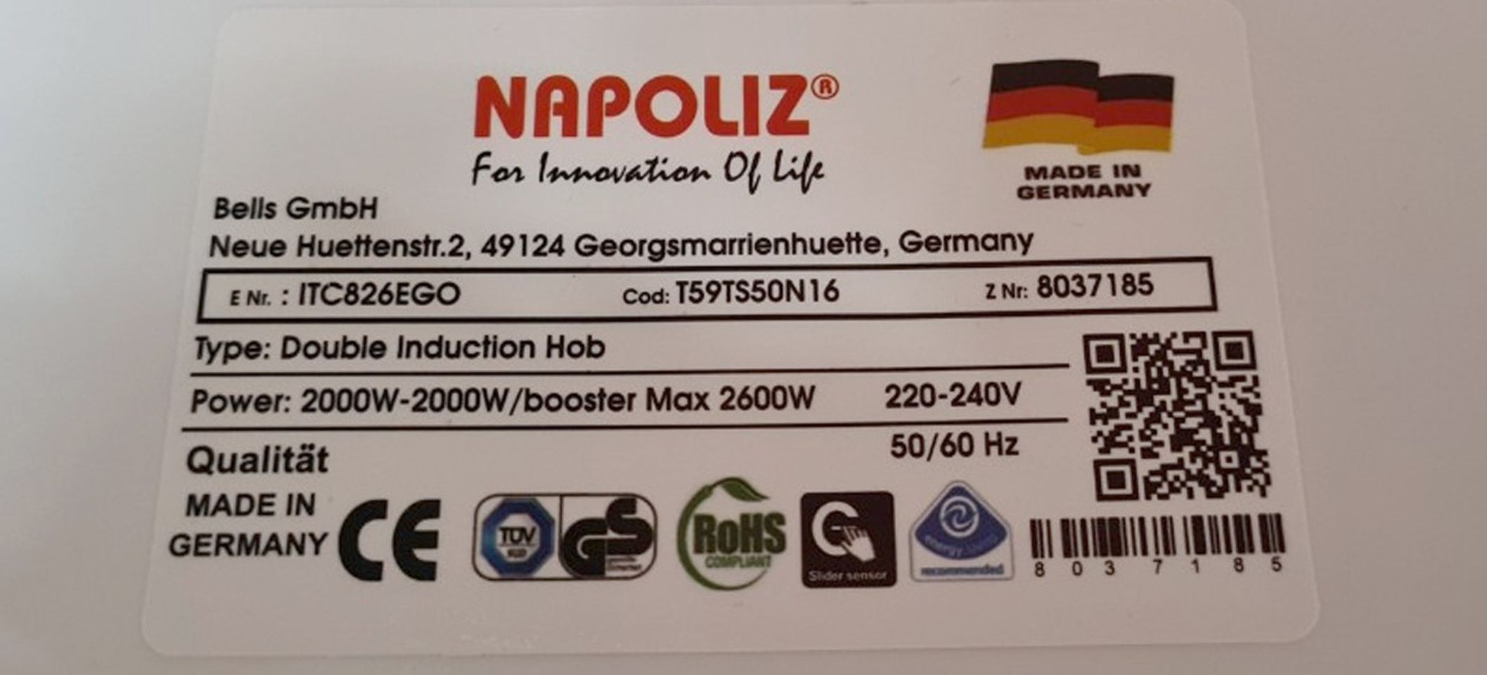 Bếp từ Napoliz ITC826EGO xuất xứ CHLB Đức 6