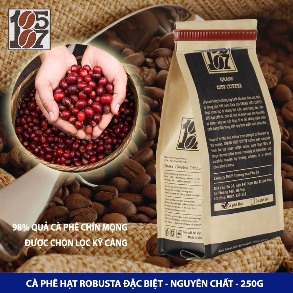 Cà phê HẠT Robusta đặc biệt nguyên chất Grand 1857 Coffee 1
