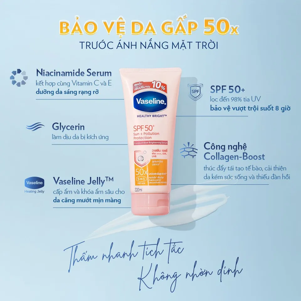 Kem chống nắng cơ thể Vaseline 50x bảo vệ da với SPF50 1
