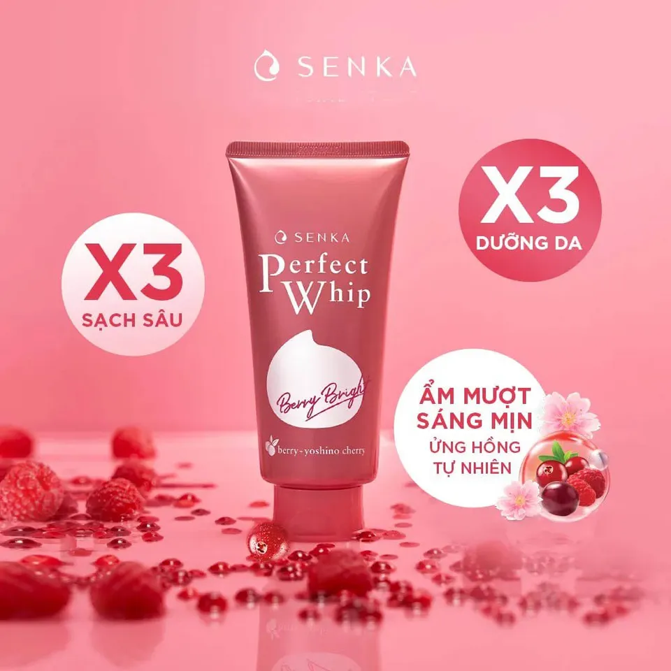 Sữa rửa mặt Senka dưỡng da sáng hồng Perfect Whip Berry Bright 100g 3