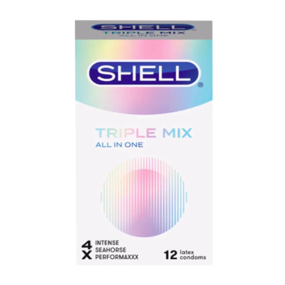 Bao cao su Shell Triple Mix siêu mỏng mát lạnh gân gai hộp 12 cái 1