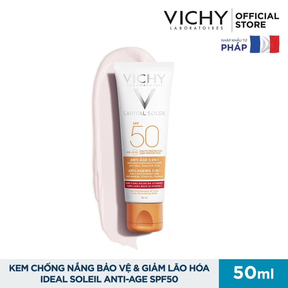 Kem Chống Nắng Vichy Bảo Vệ Da, Ngăn Ngừa Lão Hóa Ideal Soleil Anti-Aging SPF50 UVA + UVB 50ml hiện đã có mặt tại Chiaki.vn