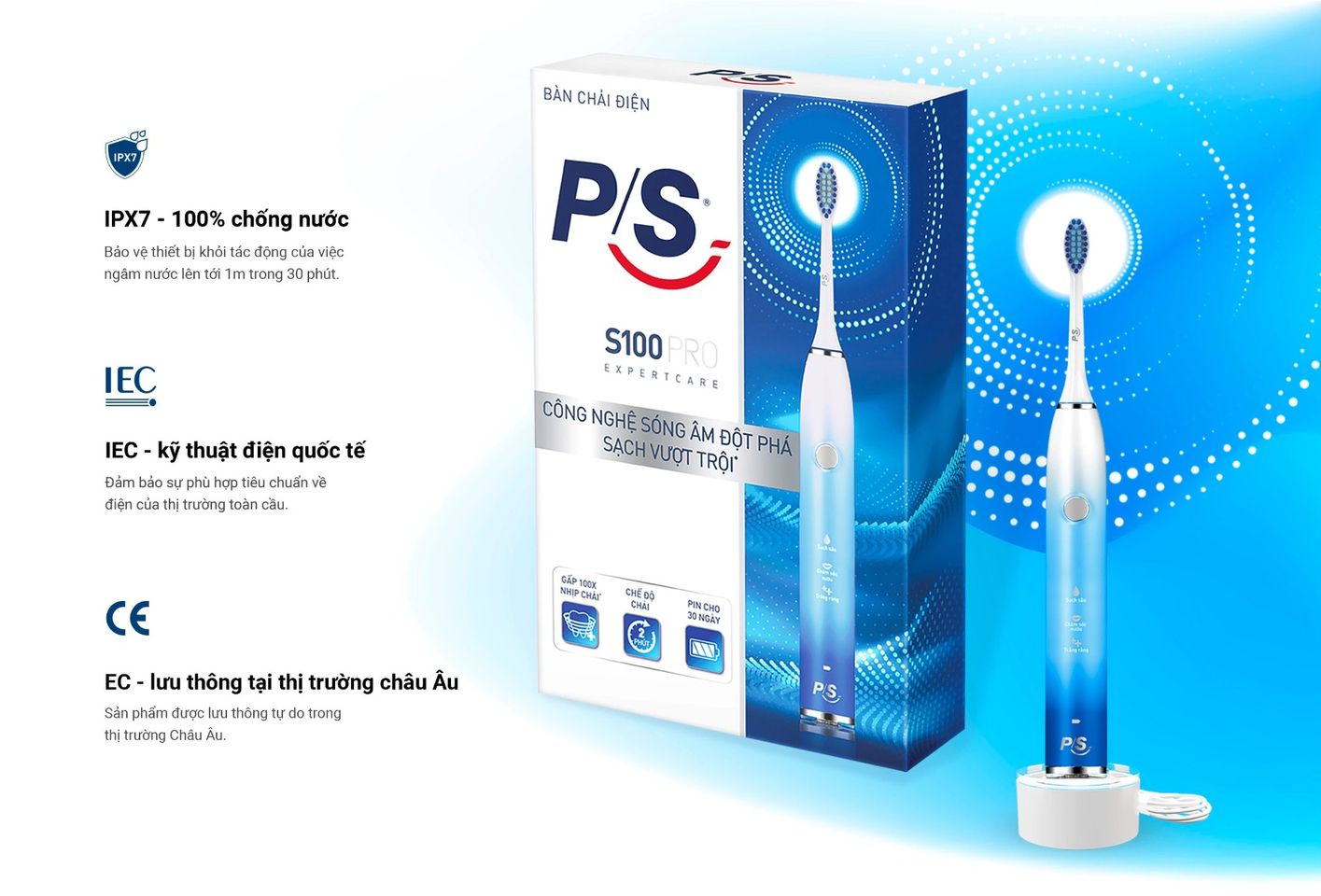 Bàn Chải Điện P/S S100 Pro Công Nghệ Sóng Âm