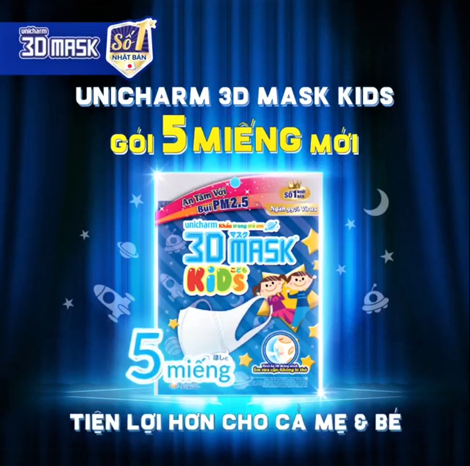 Khẩu Trang Unicharm 3D Ngăn Bụi Mịn PM2.5 Dành Cho Bé 1 Gói 3D Mask Kid Chiaki.vn