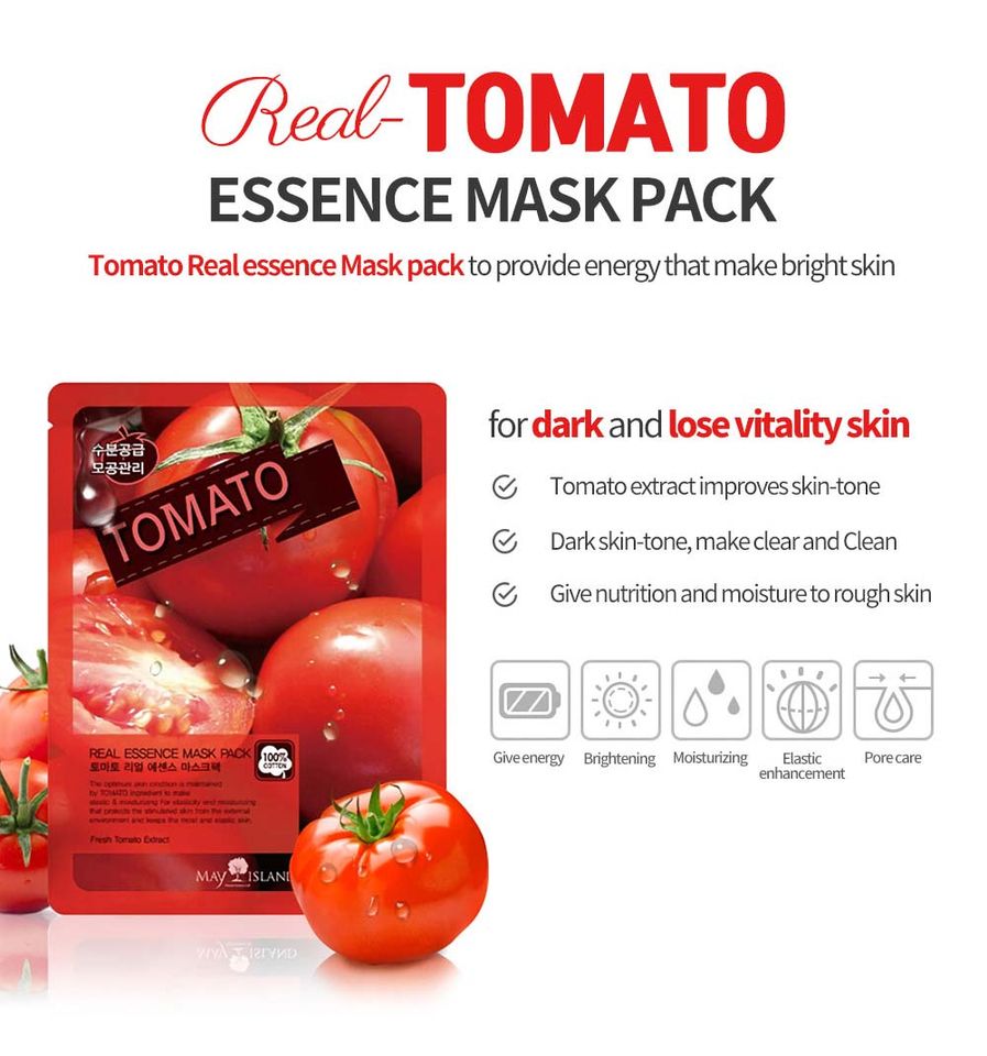 Mặt Nạ Cà Chua Tomato Real Essence Mask Pack giúp cải thiện tông màu da