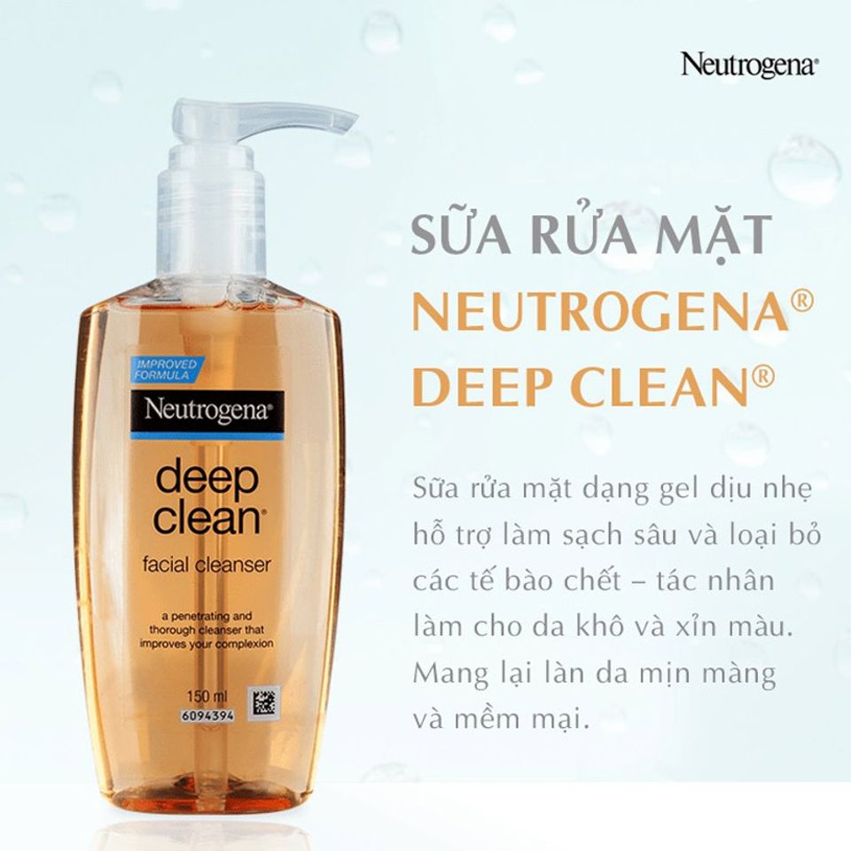 Sữa Rửa Mặt Neutrogena Làm Sạch Sâu Dạng Gel Facial Cleanser Deep Clean 150ml
