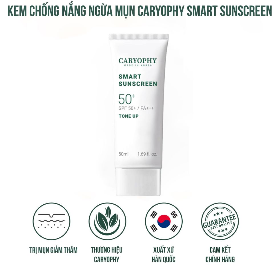 Kem Chống Nắng Ngừa Mụn Caryophy Smart Sunscreen Tone Up SPF50+ PA+++