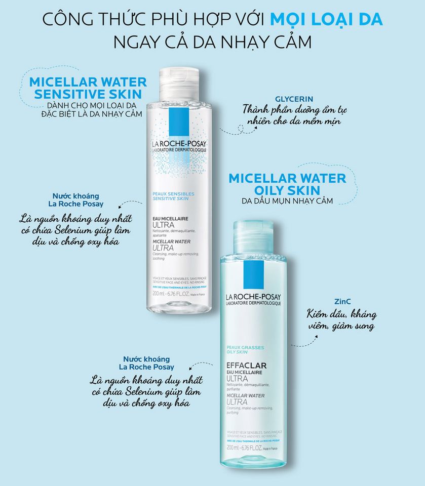 Nước Tẩy Trang La Roche-Posay Micellar Water Ultra Sensitive Skin giàu nước khoáng La Roche-Posay với đặc tính làm dịu da, giảm kích ứng và chống oxi hóa, giúp bảo vệ da trước môi trường ô nhiễm.
