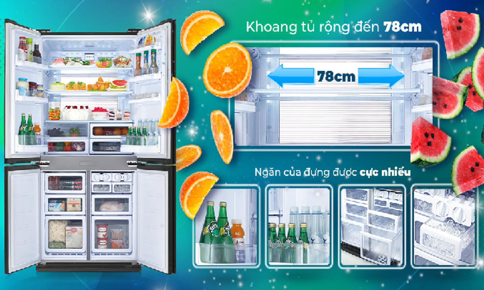 Tủ lạnh Sharp Inverter 556 lít SJ-FX631V-SL - Dung tích 509 lít