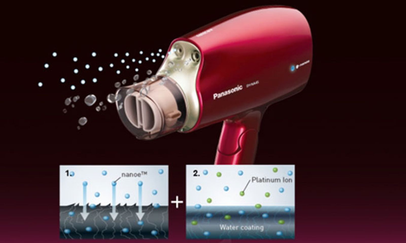 Máy sấy tóc Panasonic EH-NA45RP645 chính hãng với công nghệ nanoe ion tạo độ ẩm và bảo vệ tóc khỏe hơn