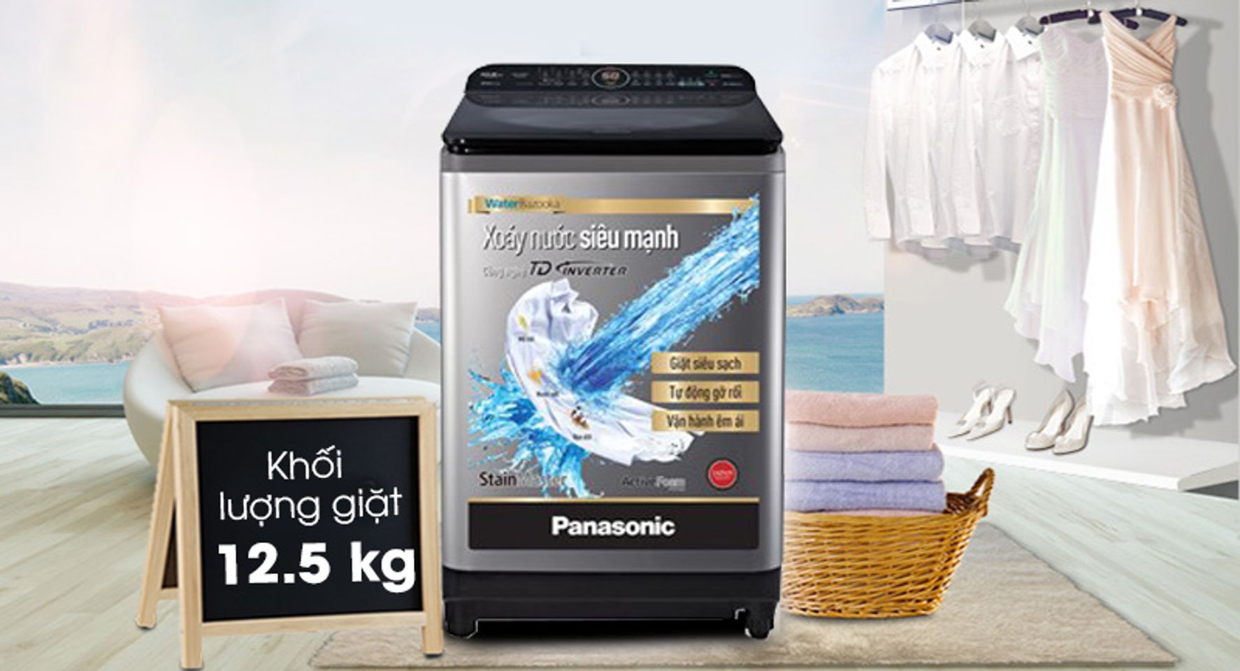 Máy giặt Panasonic NA-FD12XR1LV có khối lượng giặt lớn lên tới 12.5 kg
