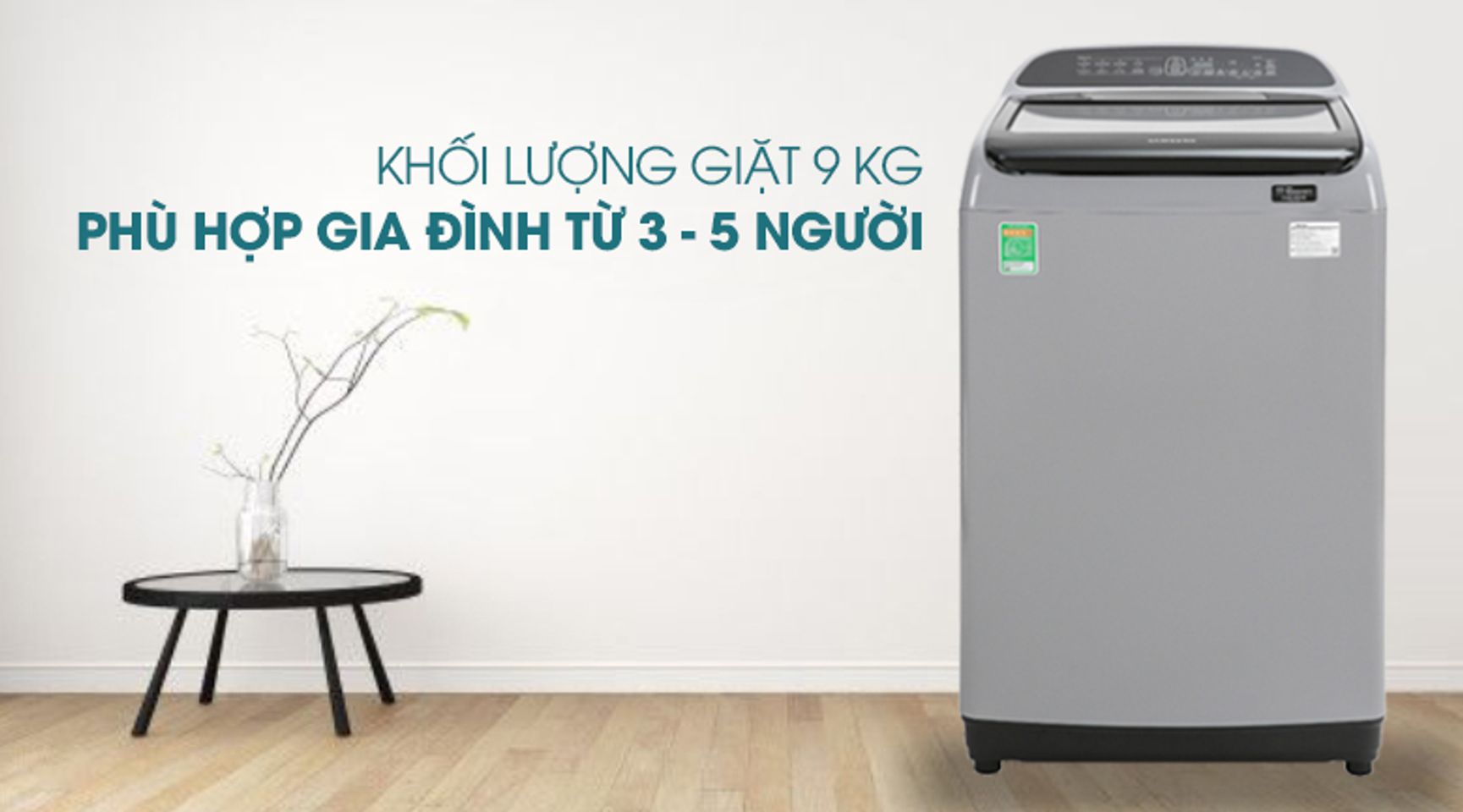 Máy giặt Samsung Inverter 9 kg WA90T5260BY/SV - Khối lượng