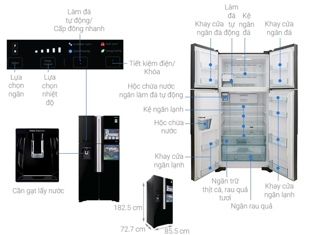 Tủ lạnh Hitachi Inverter 540 lít R-FW690PGV7X (GBK/Đen - GBW/Nâu) 1
