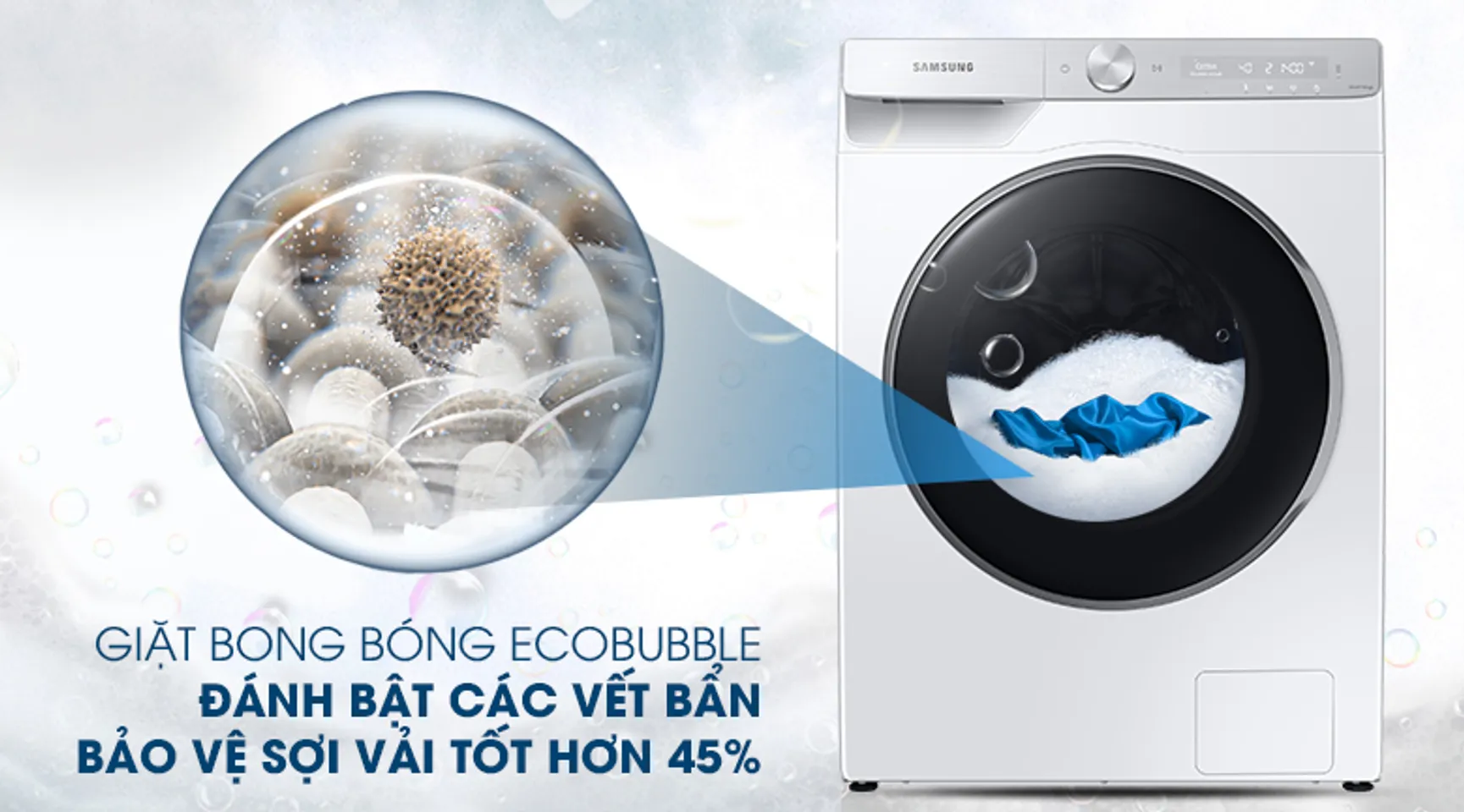 Máy giặt Samsung AI Inverter 9kg WW90TP44DSH/SV - Giặt bong bóng siêu mịn EcoBubble