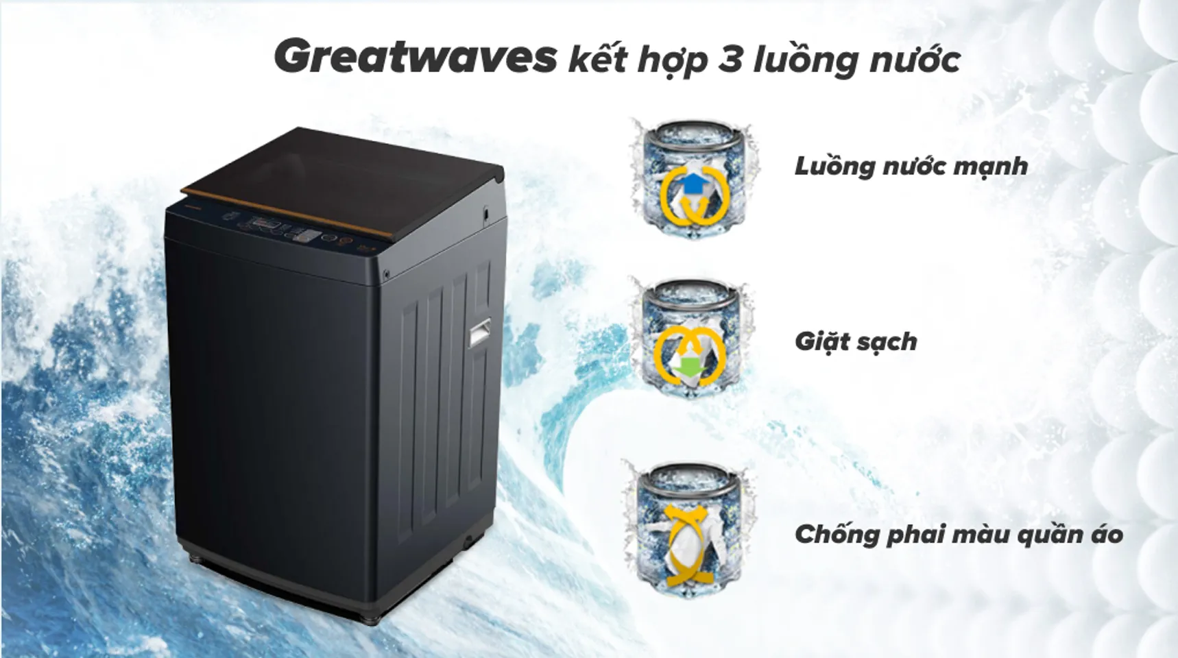 Máy giặt Toshiba Inverter 10 kg AW-DM1100PV(KK)  - Giặt kết hợp 3 luồng nước Greatwaves