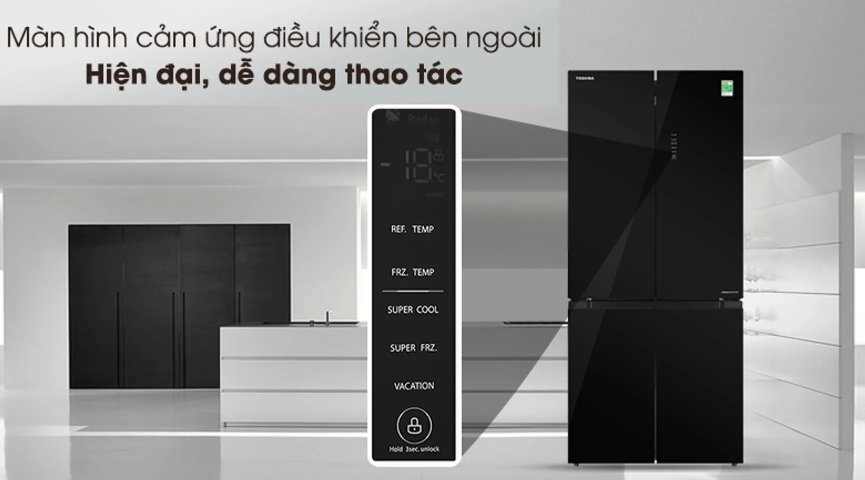 Tủ lạnh Toshiba Inverter 511 lít GR-RF610WE-PGV(22)-XK-Thiết kế màn hình cảm ứng điều khiển bên ngoài