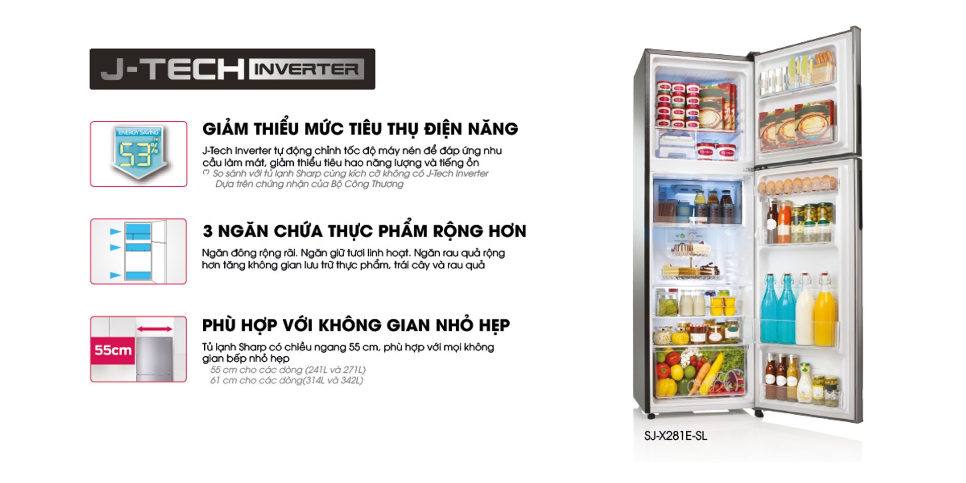 Tủ lạnh Sharp Inverter 182 lít SJ-X201E-SL chính hãng 1