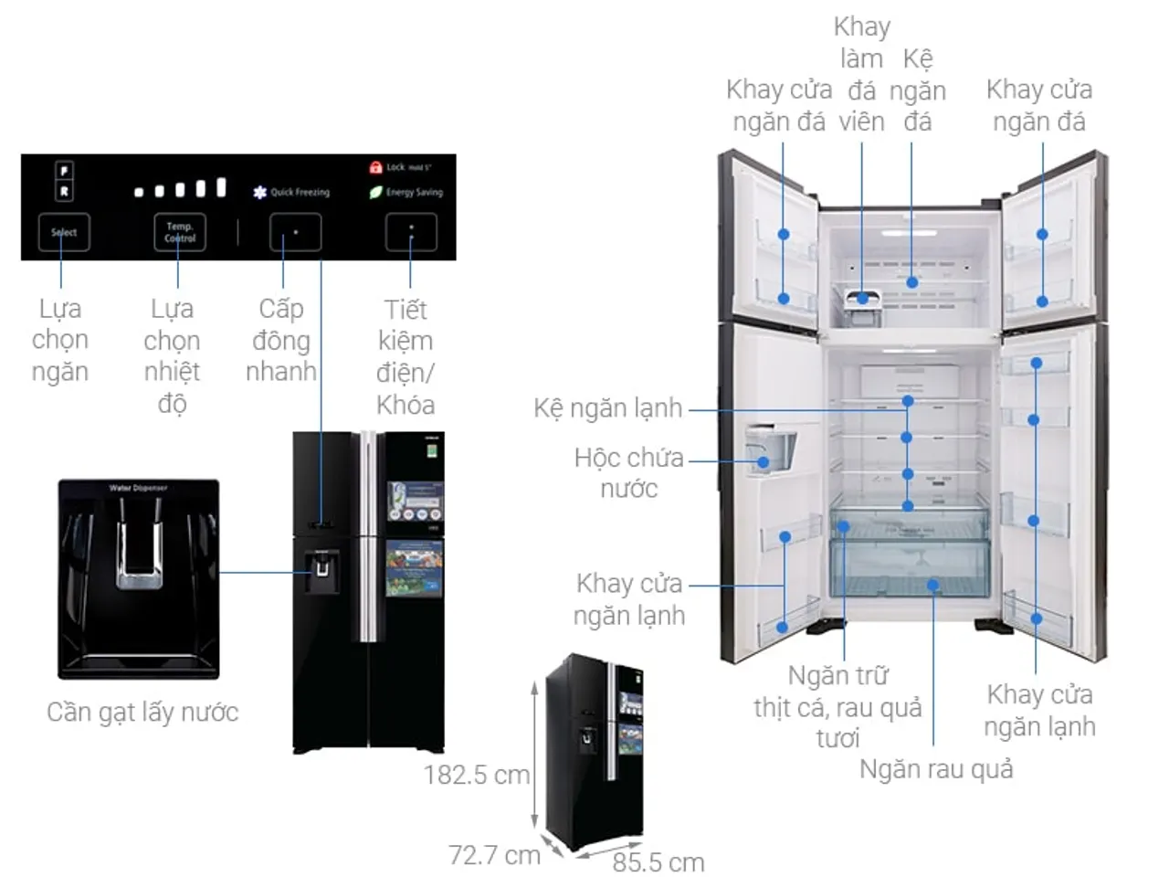 Tủ lạnh Hitachi Inverter 540 lít R-FW690PGV7 (GBK - Đen) Chính hãng 1