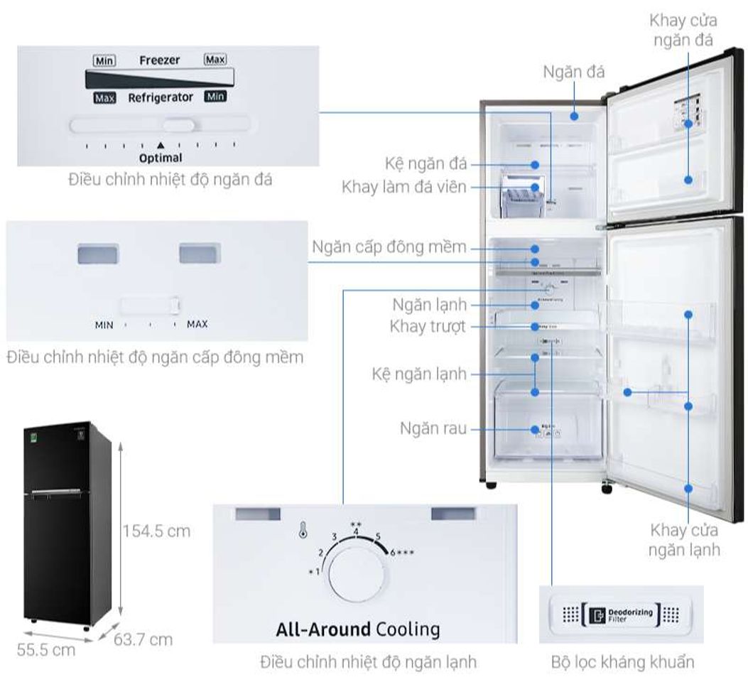 Thông số kỹ thuật Tủ lạnh Samsung Inverter 236 lít RT22M4032BU/SV