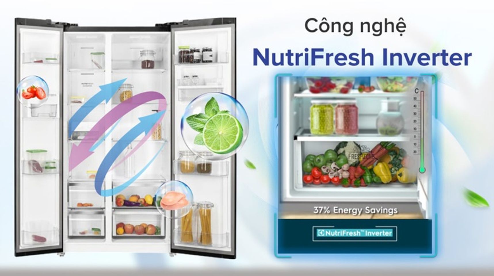Tủ lạnh side by side Electrolux - Tiết kiệm điện năng hiện quả cùng công nghệ NutriFresh Inverter