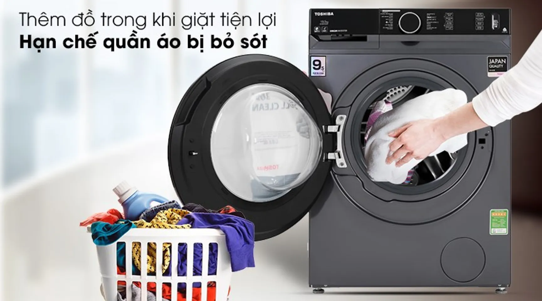 Máy giặt Toshiba Inverter 9.5 Kg TW-BK105G4V(MG) - Thêm đồ trong khi giặt