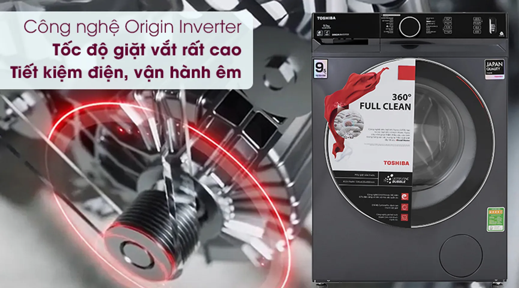 Máy giặt Toshiba Inverter 9.5 Kg TW-BK105G4V(MG) - Công nghệ Origin Inverter