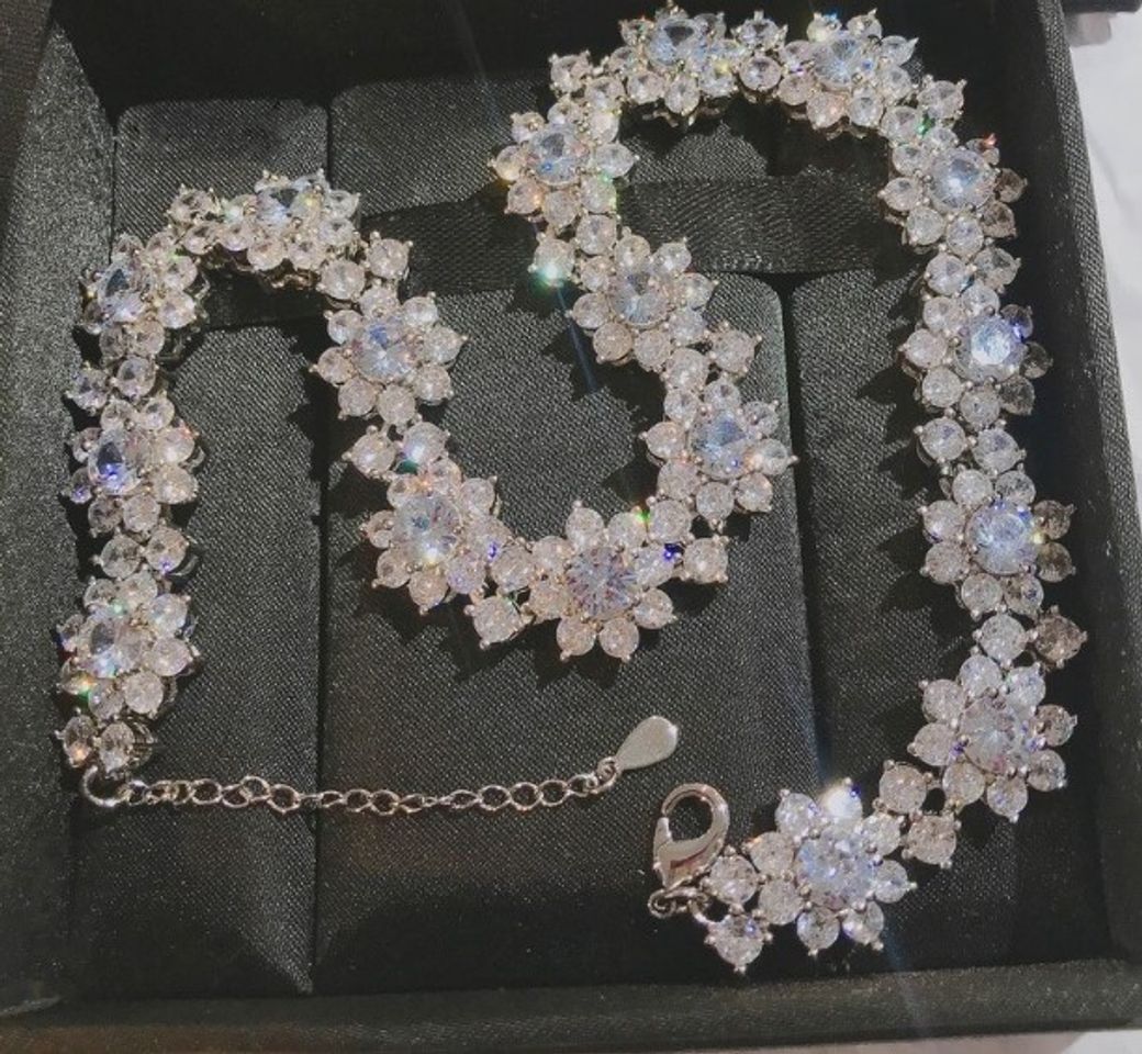 Vòng cổ bạc 925 mặt hoa đính đá kim cương nhân tạo thời trang 2