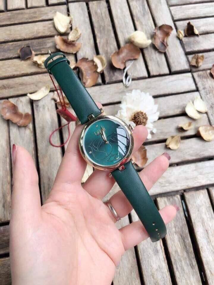 Đồng hồ nữ Burgi BUR151GN dây da mầu xanh case 37mm 1