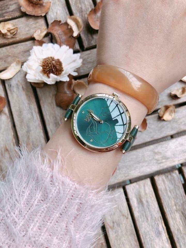 Đồng hồ nữ Burgi BUR151GN dây da mầu xanh case 37mm 3