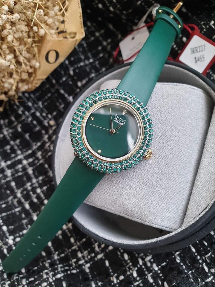 Đồng hồ nữ Burgi BUR227YGN dây da xanh case 32mm 3