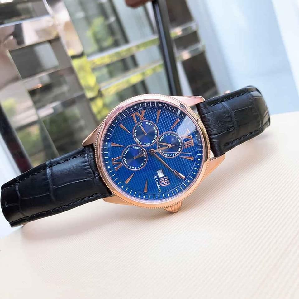 Đồng hồ nam SCoifman SC0173 dây da mặt xanh case 43mm 1