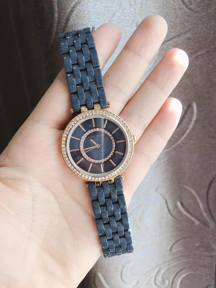 Đồng hồ nữ Anne Klein AK/2620NVRG Swarovski Navy Blue Resin Bracelet Watch 2