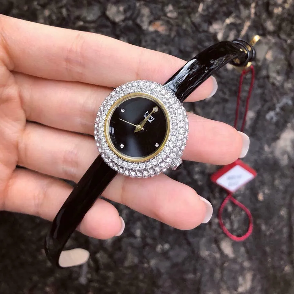 Đồng hồ nữ Burgi BUR195BK fây da đen bóng viền mâm xôi case 30mm 1