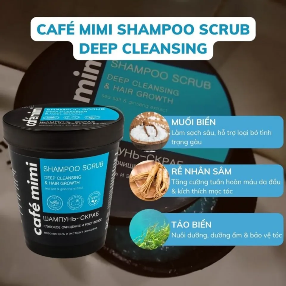 Dầu gội tẩy tế bào chết da dầu Café Mimi Shampoo Scrub 330g 3