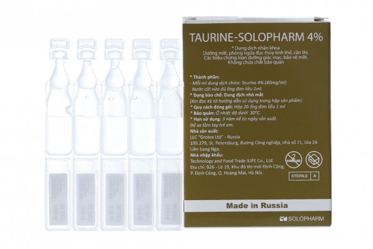 Dung dịch nhỏ mắt Taurine Solopharm hộp 20 ống 2