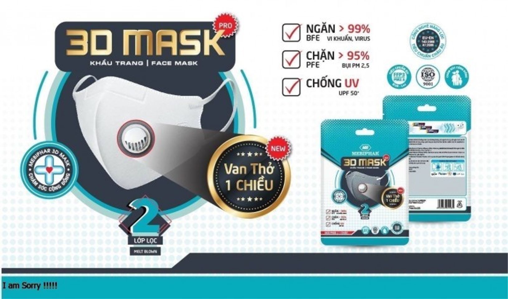 Khẩu Trang Mebiphar 3D Mask Pro van thở 1 chiều (túi 1 cái ). 2