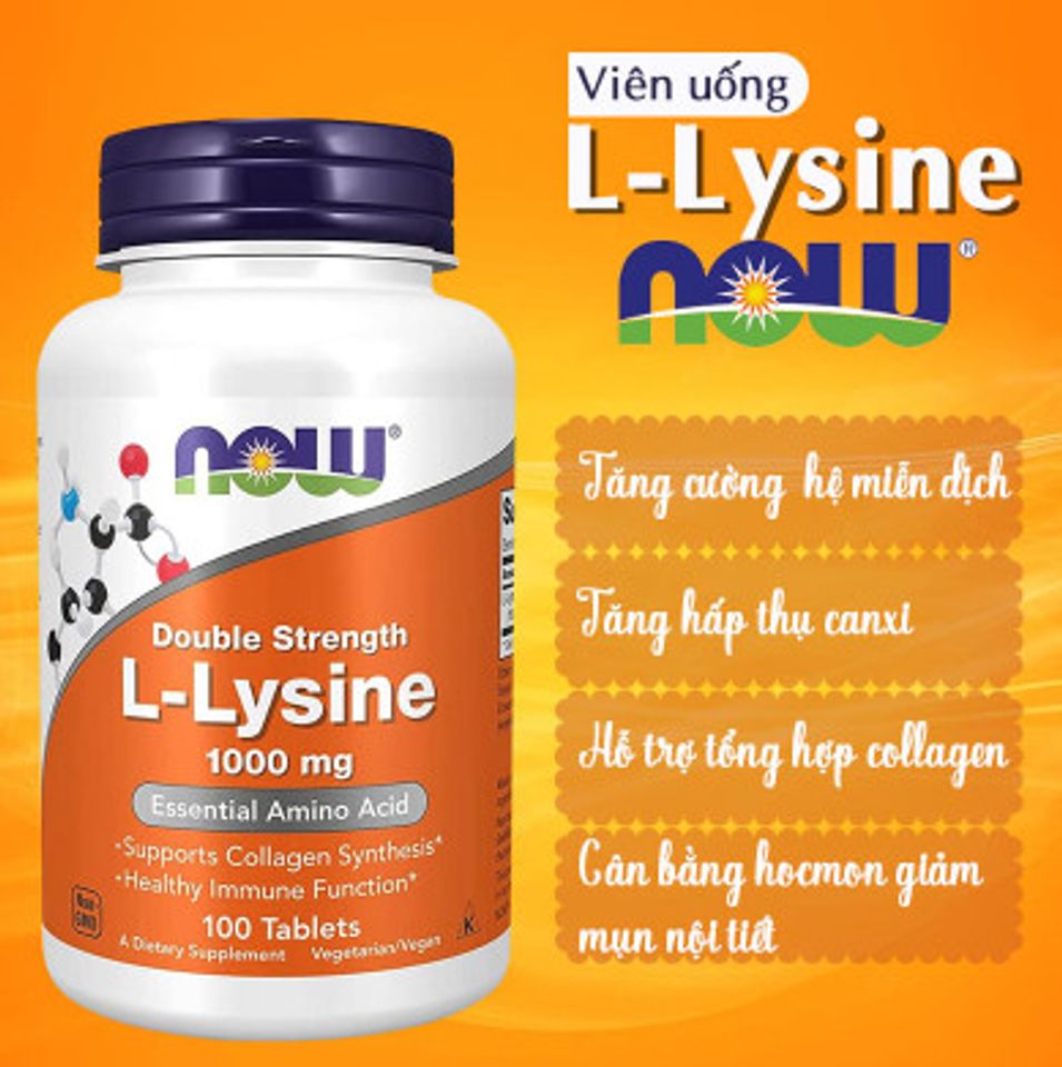 Now Double Strength L-Lysine 1000mg tăng đề kháng lọ 100 viên 1